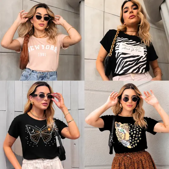 T-shirt + 10 Estampada Blusas Feminina Moda Blogueira
