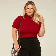 Blusa Gola Alta G e GG Manga Curta Lisa Casual Elegante