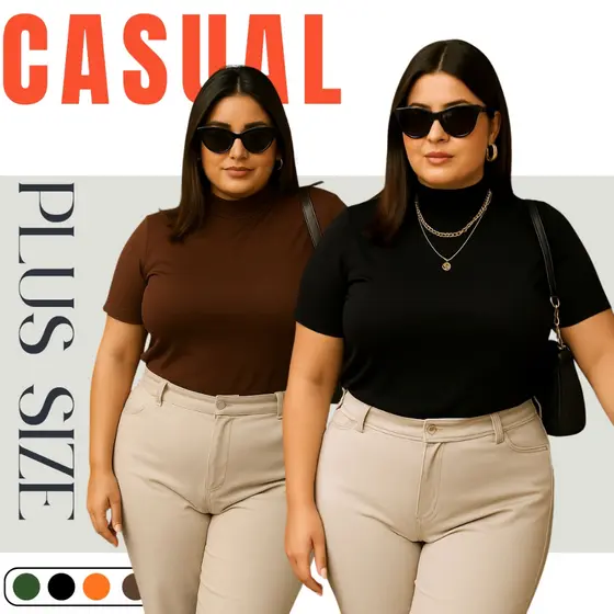 Blusa Gola Alta 3/4 Manga Curta Viscolycra Plus