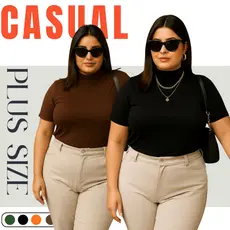 Blusa Gola Alta 3/4 Manga Curta Viscolycra Plus