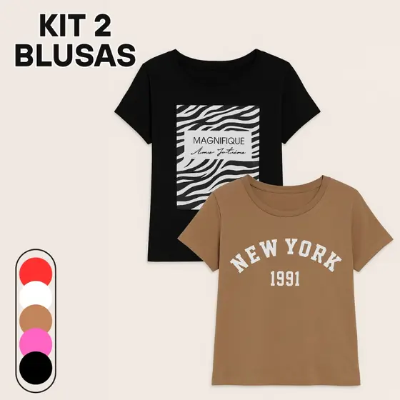 Kit 2 Tshirt Moda Estampada Feminina P ao G1