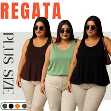 Regata Feminina Plus Size Alça Larga Tecido Elástico Tam. G1 ao G3, Ótimo Caimento.