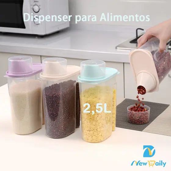 Pote Hermético 2500ml para Armazenamento com Bico e Copo Medidor 2,5L grãos cereai POTE-38/39-BC