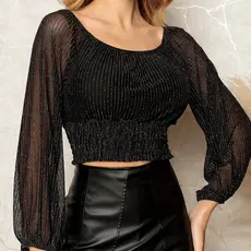 Cropped De Manga Tule Com Bojo de Brilho
