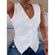 Colete Feminino Alfaiataria Com Bolso Falso com 3 botoes