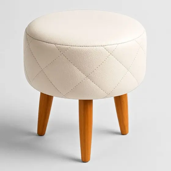 Puff Liso Tecido Corano Redondo para Recepção Decorativo Moderno Resistente Pés de Madeira