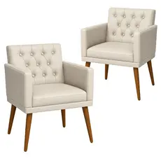 Kit 2 Poltronas Estofadas Tecido Corano Elegante para Sala de Estar Pés de Madeira Resistente