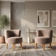 Kit 2 Poltronas Estofada para Sala de Estar Tecido Veludo Macia Ergonômica Pés de Madeira Confortável
