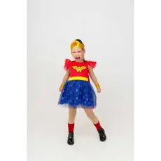 Fantasia Infantil Mulher Maravilha Heroína Super Luxo com Capa e Acessórios bracelete e Coroa