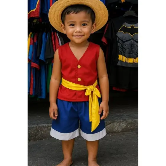Fantasia Infantil Luffy One Piece com Chapéu de Palha