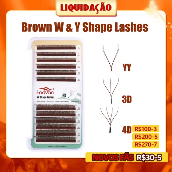 FADVAN Cílios Cor Marrom YY 3DW 4DW 5DW Forma Extensões De Postiços Brasileiras