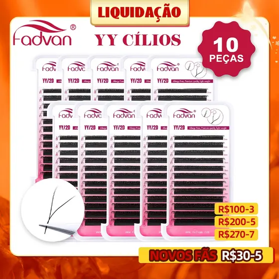 FADVAN 10 PCs YY Forma Cílios 0.05 0.07 C D L M curl Fox Extensões De Brasileiros