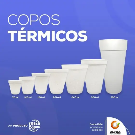 Copo Térmico Ultra – 70ml a 300ml | Kit com 250 Unidades | Mantém Bebidas Quentes ou Frias