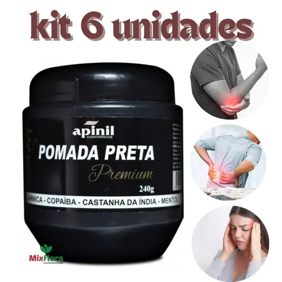 Combo 6 Pomada Massageadora Preta Conforto Imediato