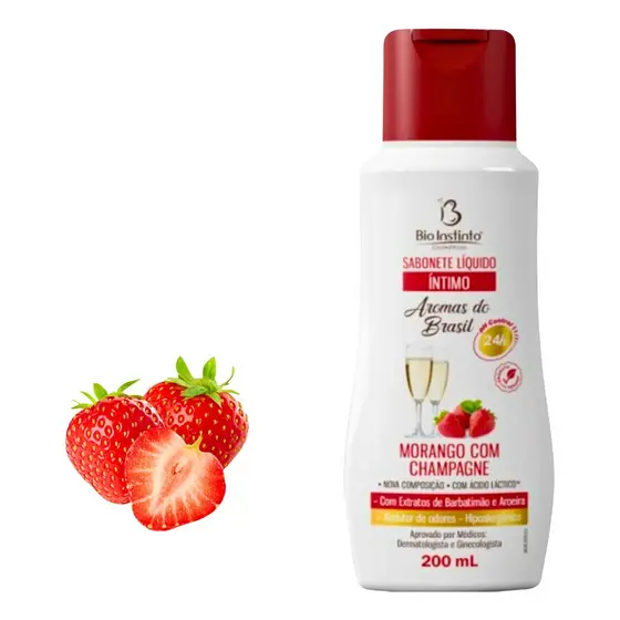 Sabonete Íntimo Morango Com Champagne Limpeza Delicada e Maciez COmpleta 200ML Linha Sofisticada
