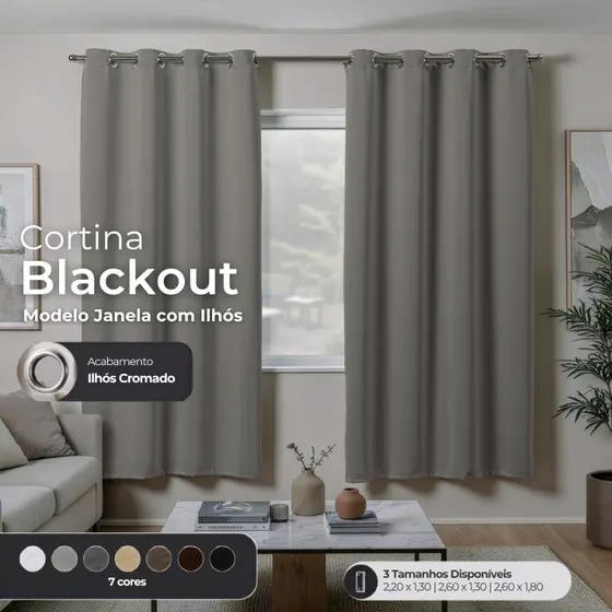 Cortina Blackout Para Quarto Janela - Modelo Ilhós Premium - Tecido Corta Luz Blecaute