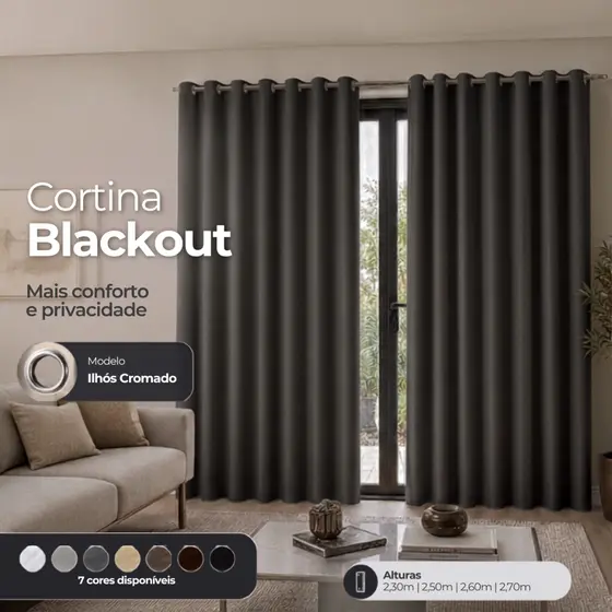 Cortina Tecido Blackout Corta Luz Para Sala e Quarto 6 Metros Várias Cores