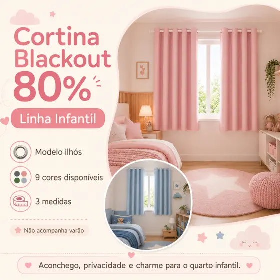 Cortina Blackout Infantil Corta Luz Modelo de Janela | Para Quarto, Sala e Ambientes Decorativos
