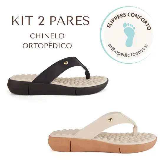 Kit 2 Pares Chinelo Feminino Ortopédico Tamanco Esporão Sola Eva Massageadora Confortável