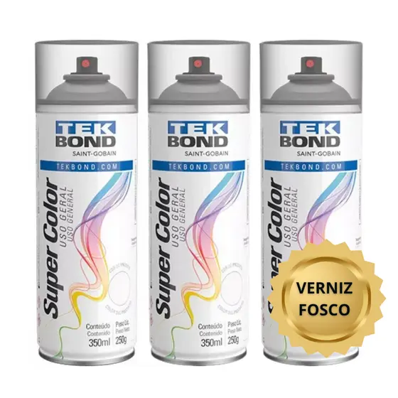 Verniz Spray Uso Geral Incolor Fosco Protege a Peças Obras de Arte Pinturas  350ML TEKBOND Kit com 3