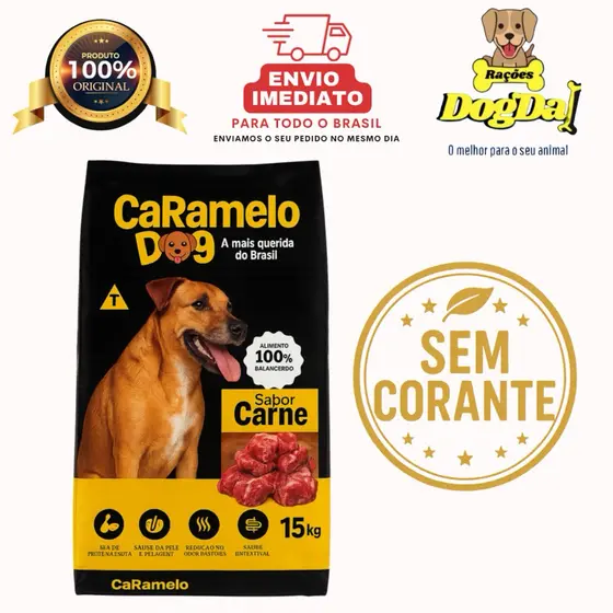 RAÇÃO PARA CACHORRO ORIGINAL CARAMELO DOG 15KG COM OMEGA 3 e 6 ( Filme Netflix Caramelo )