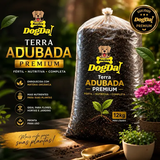 Terra Adubada Premium 12kg – Alta Fertilidade para Plantas, Hortas e Jardins