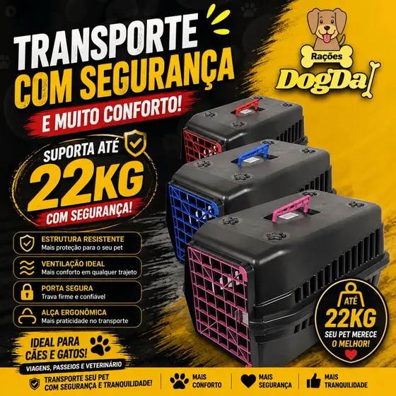 Caixa Transporte Pet Cachorro e Gato Até 22kg Grande Reforçada Ventilada com Alça