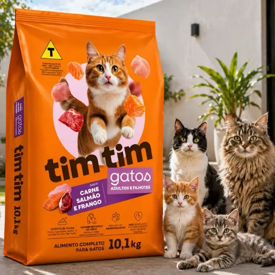 Tim Tim Cat Premium 10kg Ração para Gatos Adultos e Filhotes | Alta Palatabilidade e Economia