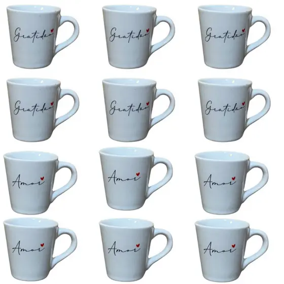 Jogo Caneca Porcelana Gratidao Amor Xícara Personalizada Chá Café