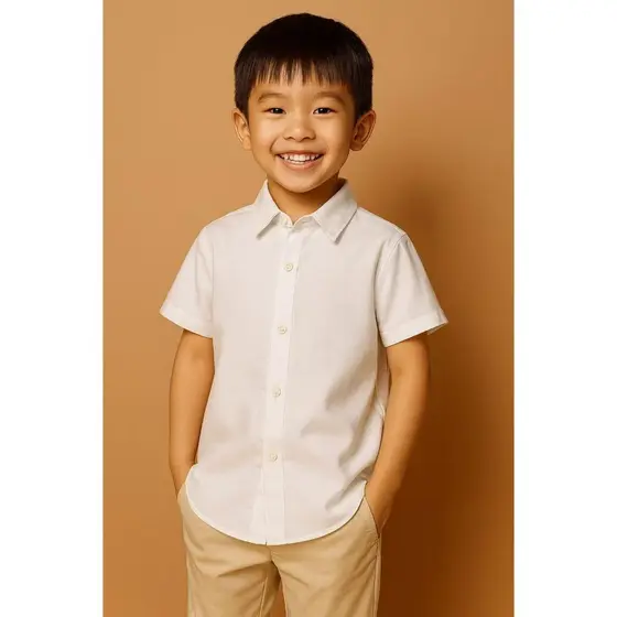 Camisa Social Infantil Menino Manga Curta Botões Viscolinho Elegante Verão Casual Confortável