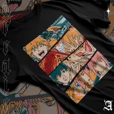 Camiseta Basica Algodao Chainsaw Man Mangá Personagens Eyes Denji Makima Aki Hayakawa Power Unissex