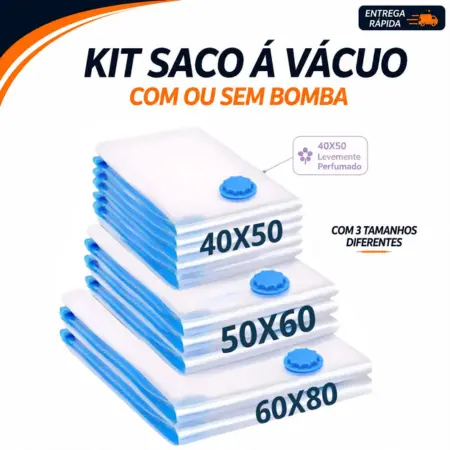 Kit Saco a Vácuo Organizador com ou sem Bomba Tamanhos 40x50 50x60 e 60x80