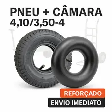 Kit Pneu Reforçado + Câmara Quadriciclo Mini Buggy Skate Carrinho Mão Carga Carriola 4.10/3.50-4