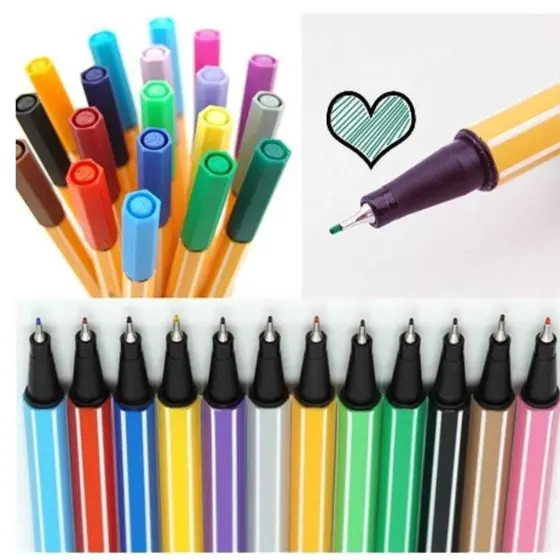 Kit com 6/10/12/24 canetas Fine Line Ponta Fina FINELINER 0,4MM Escolar