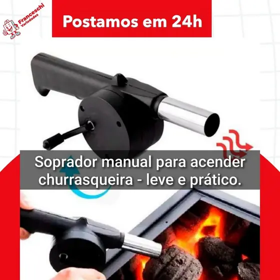 Soprador para acender churrasqueira manual leve e pratico acende facilmente sem esforço