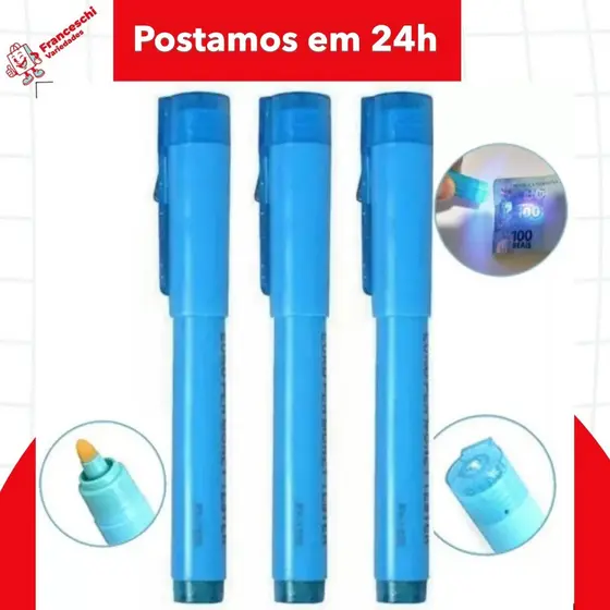 Kit Com 3 ou 2 Canetas Identificadora Detecta Dinheiro Falso Nota Falsa detecta dolar e real