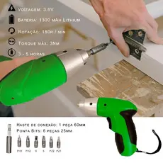 Parafusadeira a Bateria Sem Fio 4.8 volts Bits e Prolongador Carregador USB