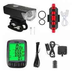 Kit Bike Farol + Sinalizador Recarreg谩vel + Velocimetro 563a