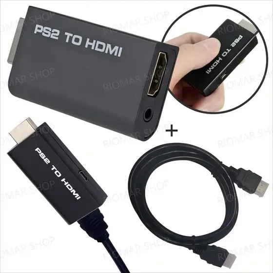 Adaptador Ps2 Conversor Vídeo Audio Av Para Hdmi + Cabo Hdmi Tv Monitor