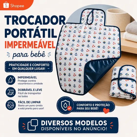 Trocador Portátil Impermeável bebê Estampado 80 x 45 cm envio rápido fácil limpeza super prático
