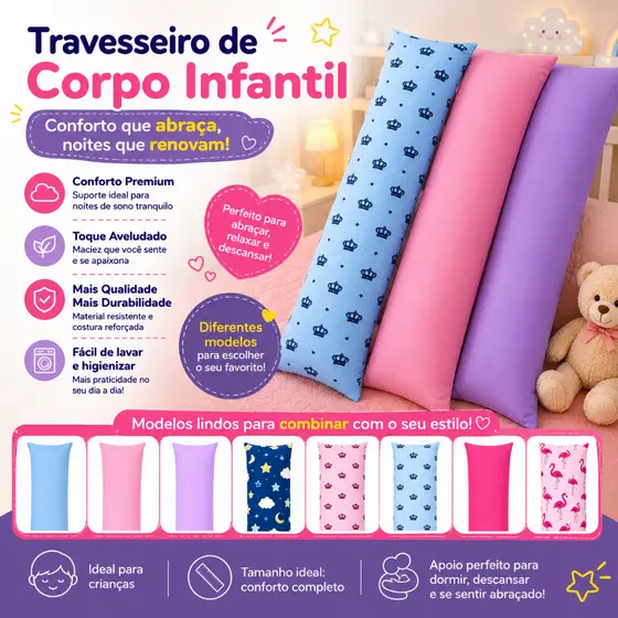Xuxão infantil e Adulto Travesseiro de Corpo c/ ziper 90 x 30 cm ou fronha avulsa Envio Super Rápido