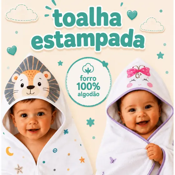 Toalha com capuz bebê infantil estampada dupla camada forrada tecido fralda 100% algodão 75 x 95 cm