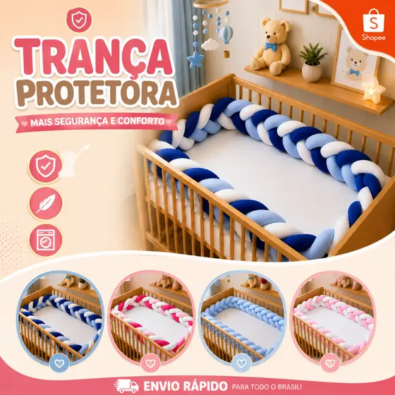 Trança avulsa 2,40 ou 4 metros para berço americano mini berço cama menina menino Direto da Fábrica