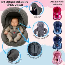 Kit bebê conforto 5 peças Capa acolchoada Capota Redutor de corpo protetor de cinto até 13 kg