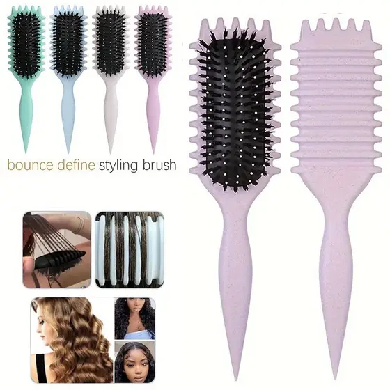 1 Escova De Ondulação Cerdas De Javali Pontas P/ Reduzir Puxar E Separar Cachos Perfeitos Onduladas Liso Cacheada Cabelo