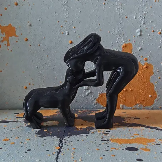Escultura Mulher e Cachorro laço eterno Estátua Decorativa Minimalista Pret