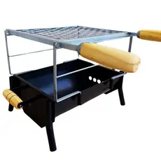 MINI CHURRASQUEIRA AÇO PORQUINHO PORTATIL PRETA COM GRELHA E SUPORTE CAMPING PESCA MESA