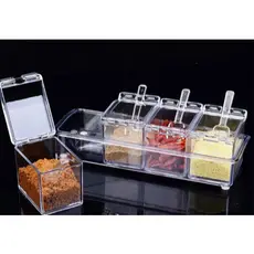 Porta Condimentos Temperos Acrílico 4 Potes Cozinha Modelo Quadrado Organização Pronta Entrega