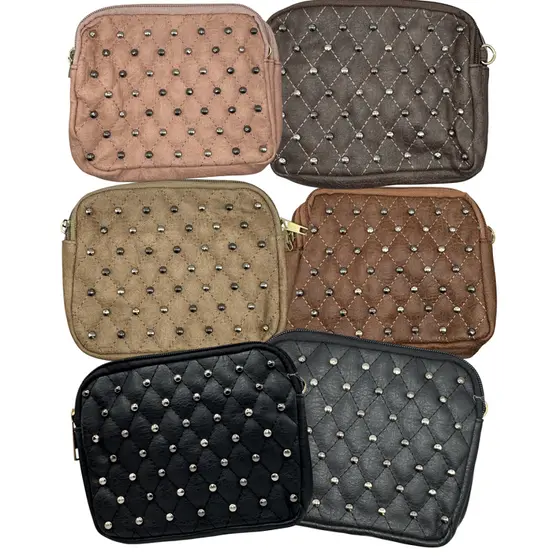 Bolsa Feminina Couro C/ Spikes BSPKC Elegante Compacta Discreta Couro Sintético Diversas Cores