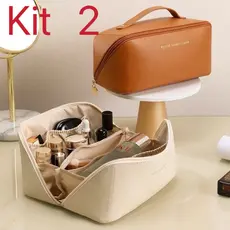 Kit 2 Bolsa cosmética de couro Bolsa cosmética portátil de viagem de grande capacidade 884